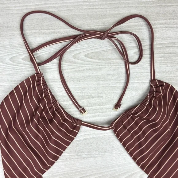 Free People x Zulu & Zephyr Stripe Halter One Piece Swimsuit Stripe Plum Size 10 - Picture 10 of 13